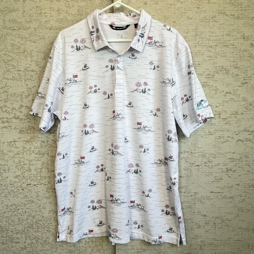Matthew Travis Men's White Nautical Print Golf Polo Shirt Size XXL Nautical Prep